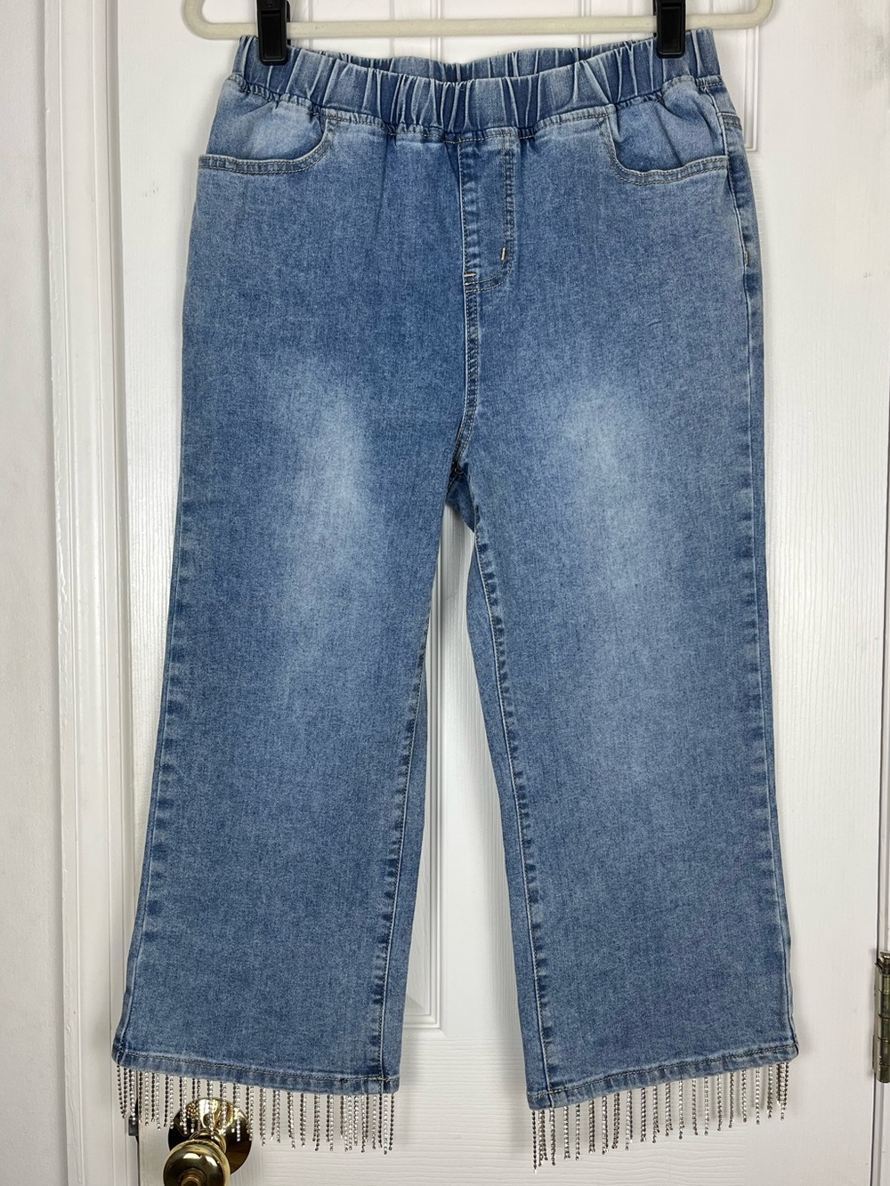 Curations X Debbie Denmon Pull On Cropped Stretch Jeans with Rhinestone Bling